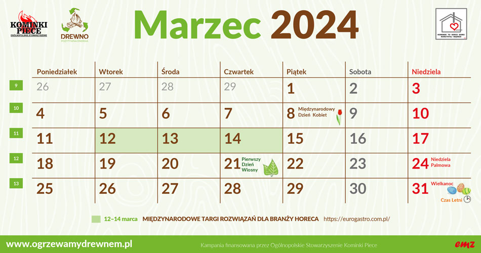 Kalendarz Użytkownika Kominka - marzec-2024