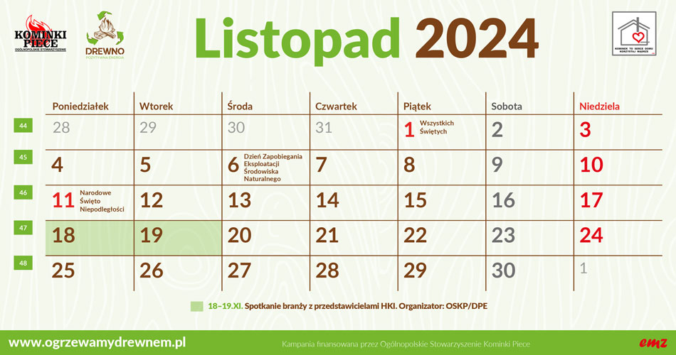 Kalendarz Użytkownika Kominka - listopad2024