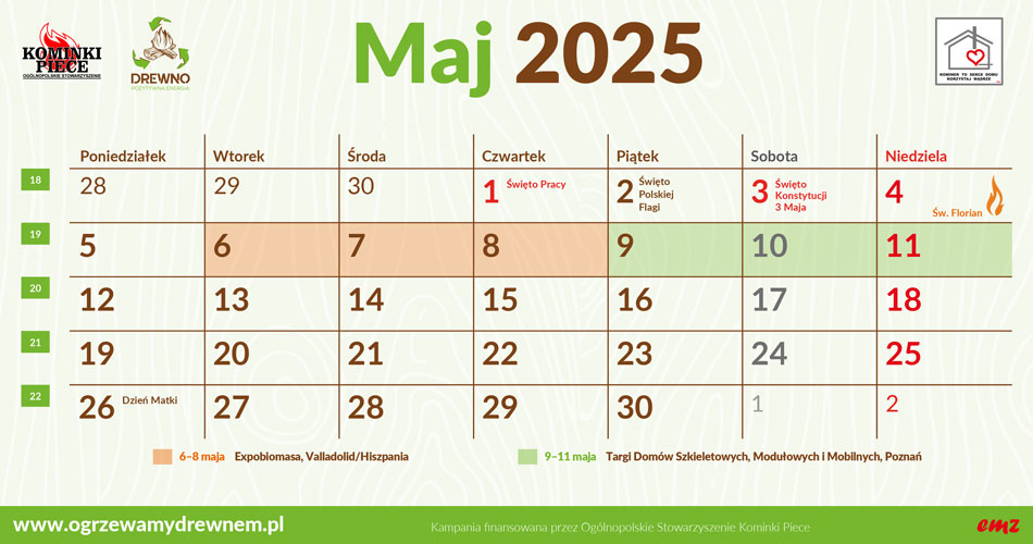Kalendarz Użytkownika Kominka - maj 2025