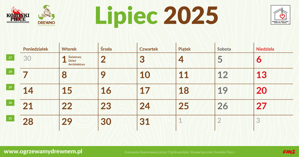 Kalendarz Użytkownika Kominka - lipiec 2025