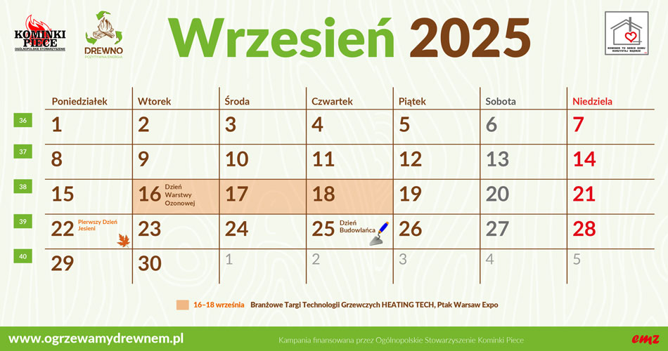 Kalendarz Użytkownika Kominka — wrzesień 2025
