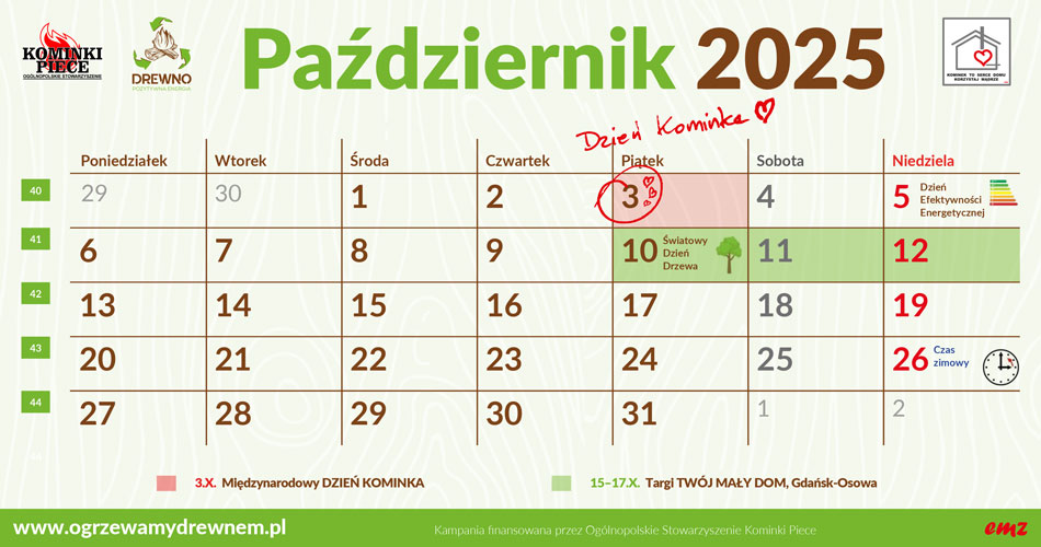 Kalendarz Użytkownika Kominka — październik 2025